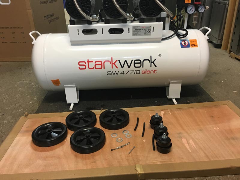 Starkwerk, silent air compressor SW 477/8, oil-free, 100 L kettle :  : DIY & Tools